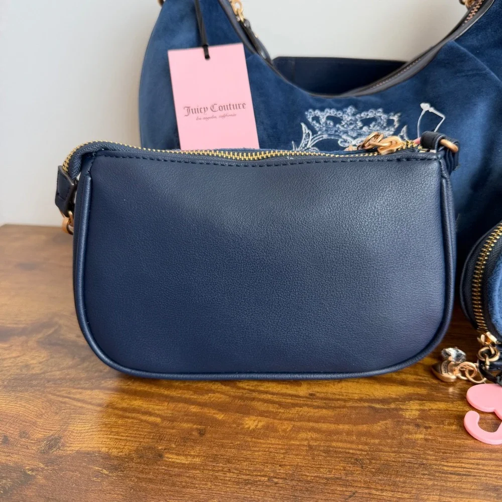 New Juicy Couture Need More Regal Blue Shoulder Hobo Handbag Wristlet Wallet Y2K